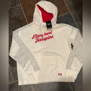 NWT Under Armour Cream and Gray Hoodie with Red Maryland Terrapins Logo
